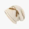 Damen Herbst Winter Strickmütze offwhite Schleife Jacquard warme Rollrand Mütze Mode - L (57-65cm) / Beige