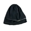 Schwarze gestrickte Slouchy Beanie Mütze für Damen, Herbst Winter warme coole Reißverschluss Mütze. - Offener Reißverschluss Stil / Schwarz