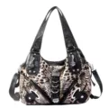 Bolso de mano elegante para mujer con estampado de leopardo, bolso cruzado moderno. - Tostado