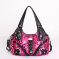 Bolso de hombro tipo tote con estampado de leopardo rosa y negro, elegante bolso vintage para mujer. - Rosa rojo