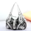 Bolso de hombro de moda con estampado animal blanco y negro bolso de PU con varios bolsillos - Blanco