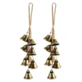 Vintage brass bells with twine rope, rustic Christmas hanging wind chime for door and wall decor. - Hemp Rope 8 Bells Style (2 Piece Set) / 2 Pieces/Set