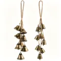 Vintage hanging brass bells with jute rope, rustic Christmas wind chimes for decor. - Horseshoe And Hemp Rope Style