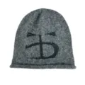 Graue Strickmütze für Damen, warme Slouchy Beanie Mütze mit gesticktem Symbol im Winter. - XL / Grau