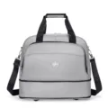 Large capacity grey travel duffel bag with shoulder strap and airplane logo for business trips. - Light Gray