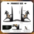 Heavy duty metal bookends with dragon design non slip base for home office desktop decor - Bookends