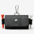 Black leather mini golf pouch keychain with golf tees portable earphone coin storage bag - Black