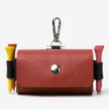 Genuine leather mini golf ball storage bag portable keychain coin purse with tees. - Red