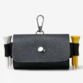 Mini leather golf ball pouch keychain portable earphone storage bag with tee holders. - Blue