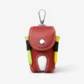 Red leather golf ball pouch with tee holders and metal clip, main view for outdoor sports. - Red