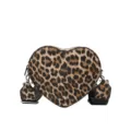Bolso bandolera de corazón con estampado de leopardo, bolso elegante para mujer. - Caqui