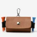 Brown leather golf ball pouch mini storage bag with tee holder and metal keyring variant - Tan