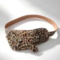 Ceinture de taille pour femme à motif léopard avec mini poche pour manteaux et doudounes chic - Serre-taille Léopard / Léopard Marron
