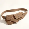 Ceinture large en daim marron vintage pour femme avec petite poche, vue principale - Serre-taille Daim / Kaki