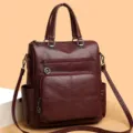 Mochila de cuero PU multibolsillo para mujer bolso de hombro vintage bolso casual chic - Burdeos