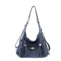 Bolso de hombro multiusos de denim lavado vintage Y2K, mochila de estilo moto moderna. - Azul