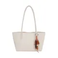 Elegante bolso tote tejido de cuero para mujer, elegante bolso de hombro con abalorios. - Blanco