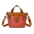 Bolso bandolera de nylon para mujer, bolso de mano ligero de cuadros naranjas para viaje. - Rojo Ladrillo