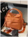 Orange grid oxford cloth handbag casual crossbody bag with double handles and shoulder strap - Tan
