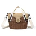 Bolso de hombro elegante de nailon a cuadros para mujer, gran capacidad bolso cruzado. - Caqui