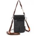 Elegante bolso bandolera de cuadros para mujer, bolso de móvil casual con correa trenzada. - Negro