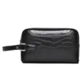 Bolso de mano negro con patrón de cocodrilo para hombre, elegante cartera con correa de muñeca. - Negro Grande