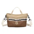 Bolso cruzado de cuadros informal para mujer, bolso de nailon ligero con asa y cremalleras. - Caqui