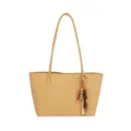 Woven leather shoulder bag large capacity tan tote bag for women daily commuting style - Khaki