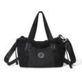 Bolsa de viaje de lona negra con bolsillo a cuadros, bolsa deportiva espaciosa para uso diario. - Negro