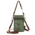 Bolso cruzado de cuadros verdes con correa trenzada marrón, bolso casual compacto para teléfono. - Verde