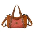 Bolso de viaje informal con un elegante diseño de cuadrícula marrón y naranja. - Rojo Ladrillo