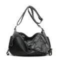 Bolso de hombro de mezclilla con estrella bolso cruzado de cuero PU casual para mujer - Negro