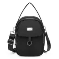 Bolso cruzado negro de nylon para teléfono, bolso de hombro casual con cremalleras y asa. - Negro