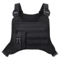 Duradera bolsa de pecho táctica negra para deportes al aire libre, correr y senderismo con correas. - Negro