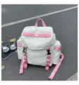 Mochila casual de nailon blanco y rosa con correas de hebilla dobles y bolsillos. - Rosa