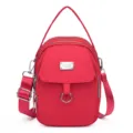 Red nylon crossbody phone bag for women, stylish multi-zipper mini shoulder handbag. - Red