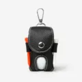 Genuine leather golf ball pouch bag with tees and carabiner clip for sports accessories. - Black