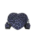 Sac bandoulière en forme de cœur avec imprimé léopard bleu, sac élégant et compact. - Bleu