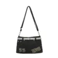 Bolso bandolera de mezclilla para mujer, elegante bolso cruzado con cinturón y estampado. - Estilo 1 Negro