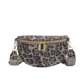 Riñonera con estampado de leopardo, bolso cruzado de pecho elegante para mujer, bolso de tela. - Caqui