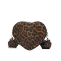 Sac bandoulière tendance en forme de cœur imprimé léopard avec sangle noire et métal. - Brun Foncé