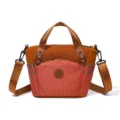 Small plaid tote bag for women, stylish lightweight shoulder bag with strap for travel commute. - Brick Red