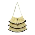 Femme sac bandoulière plissé couleur unie sac seau à volants étagés sac décontracté - Jaune