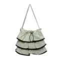 Bolso cubo de lona plisada para mujer, bolso cruzado de hombro casual liso con volantes bonitos. - Verde
