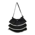 Bolso de hombro plisado negro con volantes para mujer, bolso cubo multicapa ribete blanco. - Negro