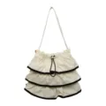 Bolso cubo de lona con volantes para mujer, bolso cruzado de hombro informal liso con cordón. - Blanco Roto