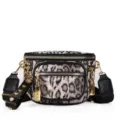 Leopard print fashion women waist bag casual chest bag with wide strap and gold hardware. - Khaki