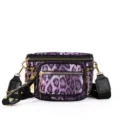 Purple leopard print waist bag for women, multi-pocket stylish chest bag with wide strap - Purple