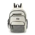 Mochila casual blanca de lona con múltiples bolsillos prácticos para la escuela y viajes. - Blanco