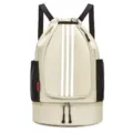 Beige Kordelzug Sportrucksack mit drei Streifen, große Kapazität für das Training. - Khaki